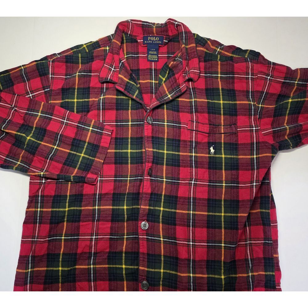 Polo Ralph Lauren Mens Size L Long Sleeve Red Plaid Pajama Button Up Shirt‎